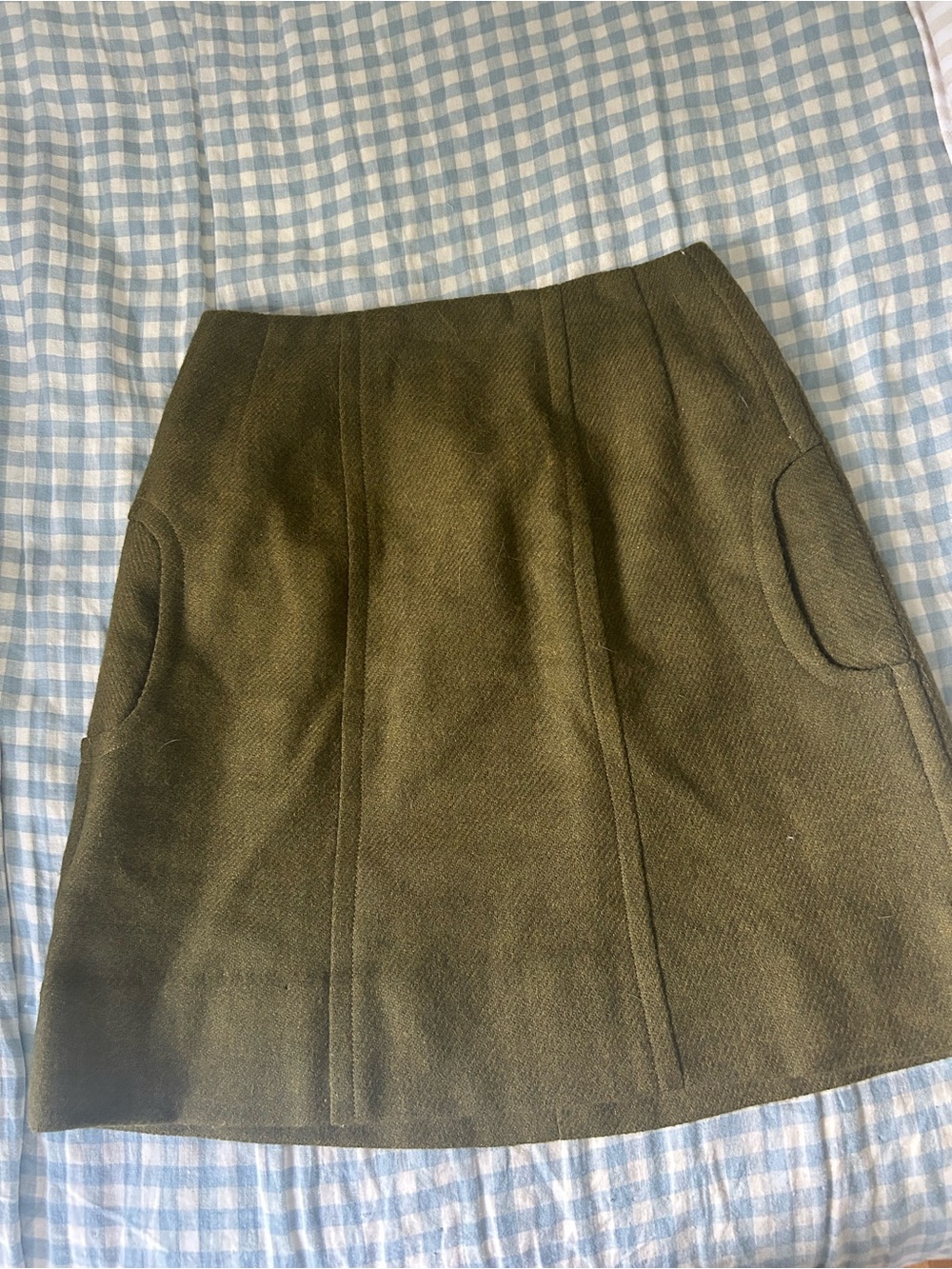 Vintage Olive Green Wool-Blend A-Line Skirt